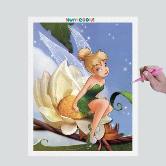 Pintura Terapêutica com Diamantes - Tinker Bell - Disney - Tela 100% Preenchida - Diamante Redondo