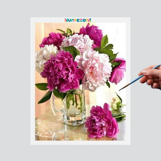 Pintura Terapêutica Numerada - Vaso de Flores Rosas
