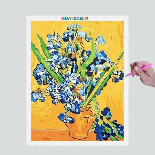 Pintura Terapêutica com Diamantes - Vaso com Lirios - Van Gogh  - Tela 100% Preenchida