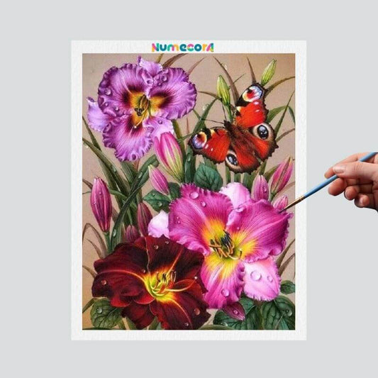 Pintura Terapêutica Numerada - Flores e Borboleta
