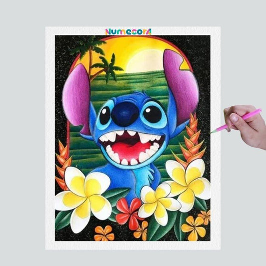 Pintura Terapêutica com Diamantes - Stitch - Disney - Tela 100% Preenchida - Diamante Redondo
