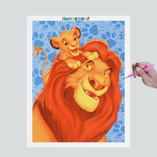 Pintura Terapêutica com Diamantes - Simba e Mufasa - Rei Leão - Tela 100% Preenchida - Diamante Redondo
