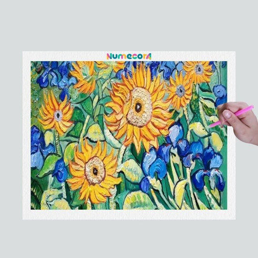 Pintura Terapêutica com Diamantes - Campo de Girassóis - Van Gogh  - Tela 100% Preenchida