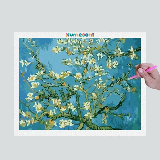 Pintura Terapêutica com Diamantes - Amendoeira - Van Gogh  - Tela 100% Preenchida