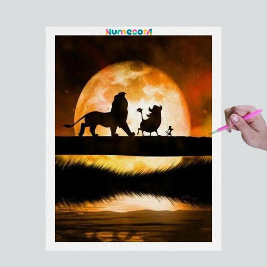 Pintura Terapêutica com Diamantes - Hakuna Matata - Rei Leão- Tela 100% Preenchida - Diamante Redondo