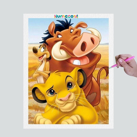 Pintura Terapêutica com Diamantes - Timão e Pumba - Disney - Tela 100% Preenchida - Diamante Redondo