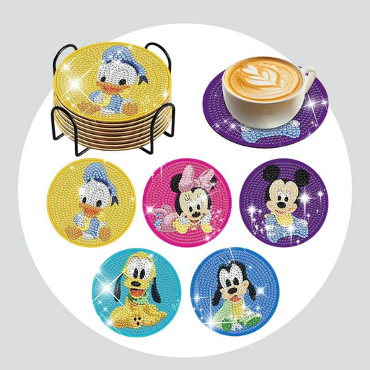 Pintura Terapêutica com Diamantes - Porta Copos (5 Unidades) - Mickey Neném