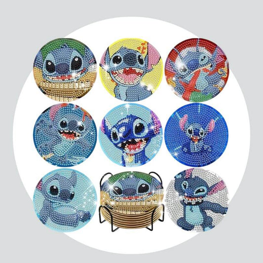 Pintura Terapêutica com Diamantes - Porta Copos (5 Unidades) - Stitch C