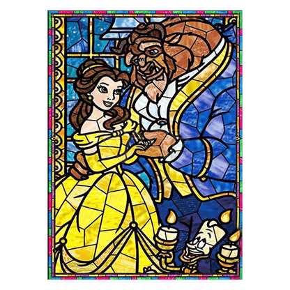 Pintura Terapêutica com Diamantes - Bela e a Fera- Tela 100% Preenchida - Numecora