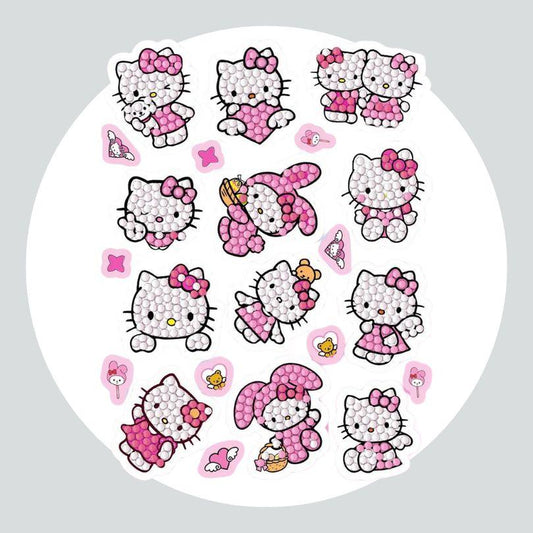 Pintura Terapêutica com Diamantes - Stickers 12Un - Diamante Redondo - Hello Kitty Rosa