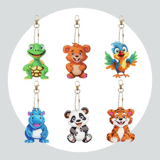 Chaveiros Pintura Terapêutica com Diamantes - Animais - Kit com 6