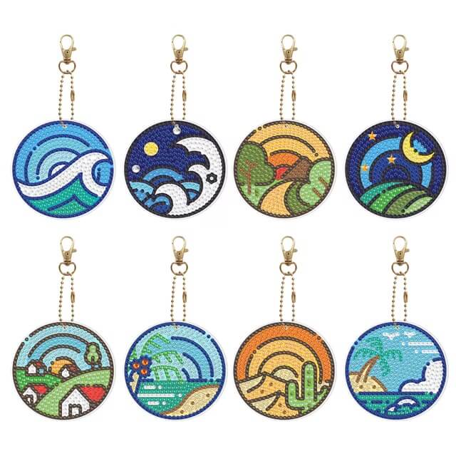 Chaveiros Pintura Terapêutica com Diamantes - Oceano - Kit com 8