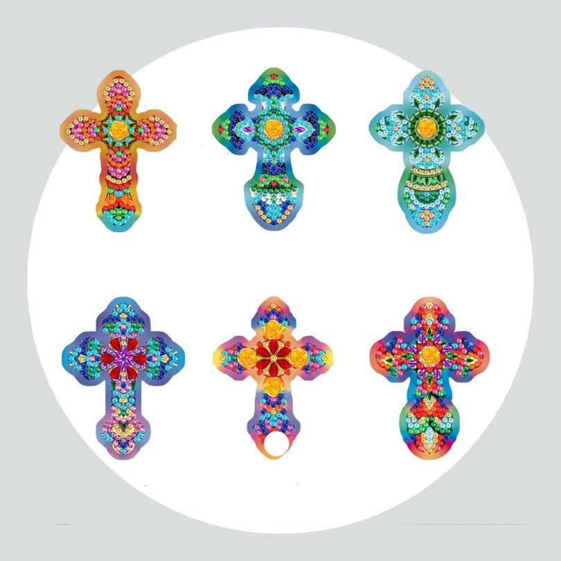 Adesivos Magnéticos ( Ímã de Geladeira) - Pintura Terapêutica com Diamantes - Cruz - Kit com 6