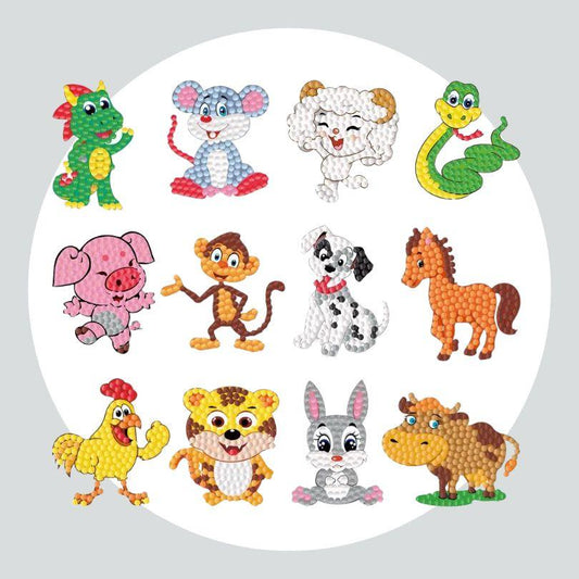 Pintura Terapêutica com Diamantes - Stickers 12Un - Diamante Redondo - Animais da Fazenda
