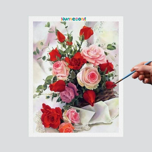 Pintura Terapêutica Numerada - Rosas Vermelhas e Rosadas