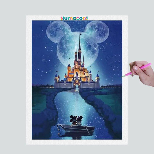 Pintura Terapêutica com Diamantes - Castelo da Disney - Tela 100% Preenchida - Diamante Redondo