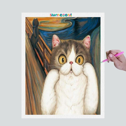 Pintura Terapêutica com Diamantes - Gatinhos Artísticos- O Grito - Tela 100% Preenchida