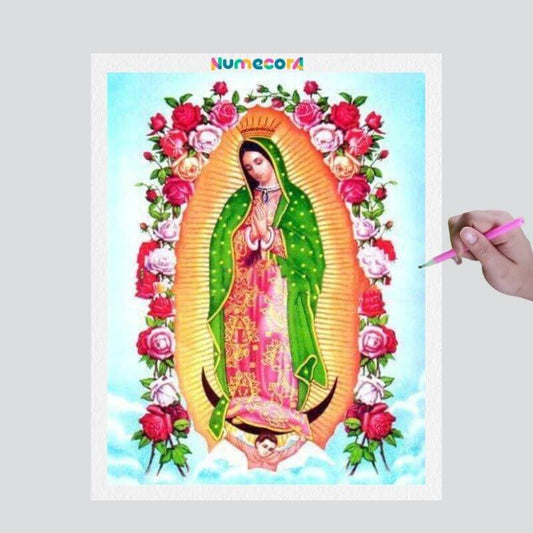 Pintura Terapêutica com Diamantes - Nossa Senhora de Guadalupe - Tela 100% Preenchida