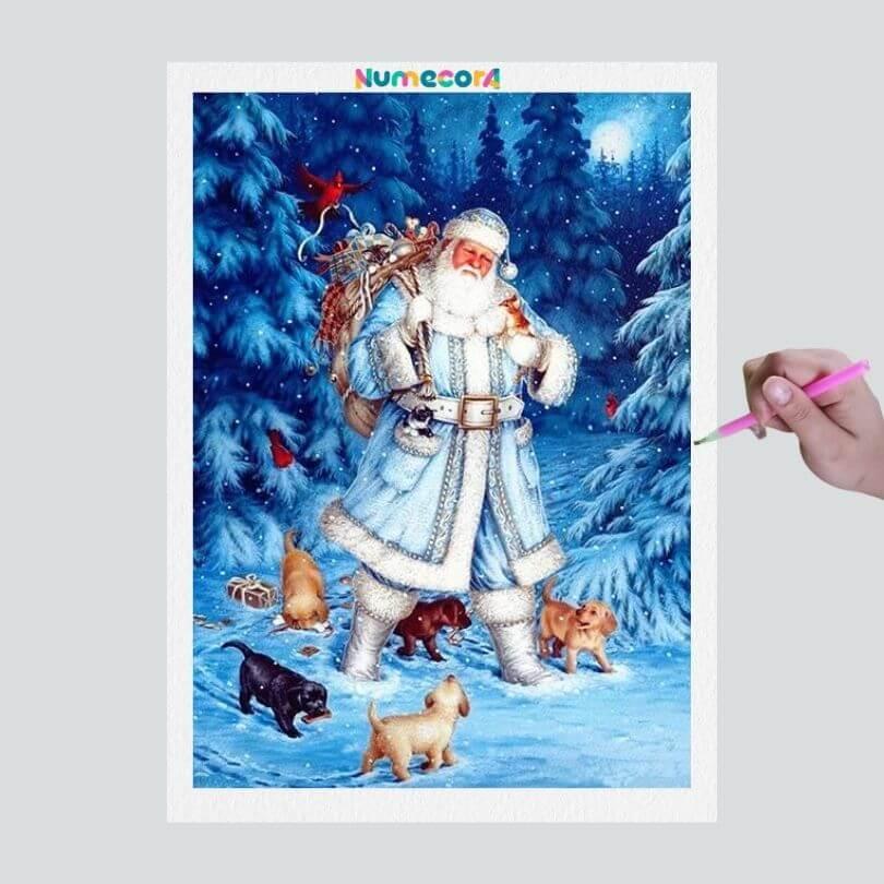 Pintura Terapêutica com Diamantes - Papai Noel Presentes - Tela 100% Preenchida