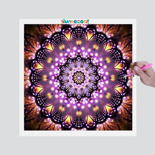 Pintura Terapêutica com Diamantes - Mandala Lilás