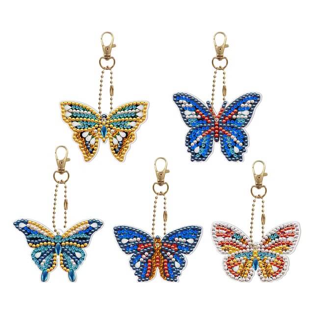 Chaveiros Pintura Terapêutica com Diamantes - Borboletas B - Kit com 5