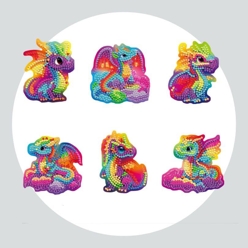 Adesivos Magnéticos para Geladeira - Pintura Terapêutica com Diamantes - Dragões - Kit com 6