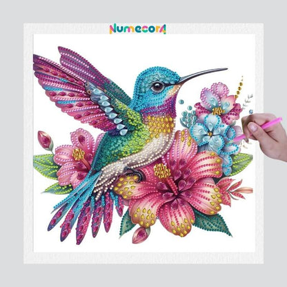 Pintura Terapêutica com Diamantes -Beija Flor - Diamante Especial - Tela 100% Preenchida