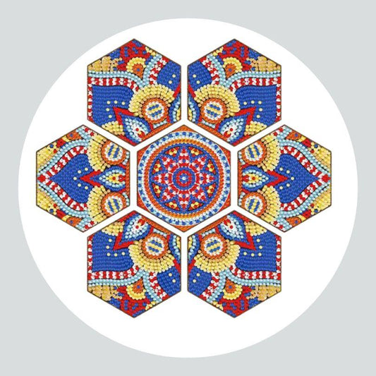 Pintura Terapêutica com Diamantes - Porta Copos Hexagonais (7 Unidades) - Mandala