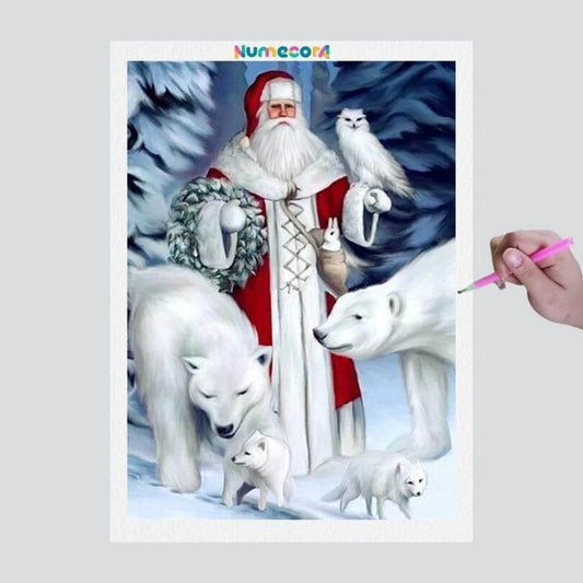 Pintura Terapêutica com Diamantes -  Papai noel e animais - Tela 100% Preenchida
