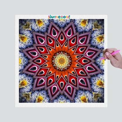 Pintura Terapêutica com Diamantes - Mandala roxa com vermelho