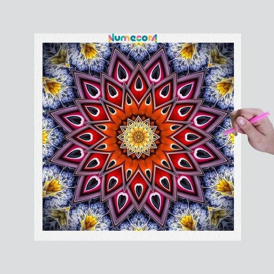 Pintura Terapêutica com Diamantes - Mandala roxa com vermelho