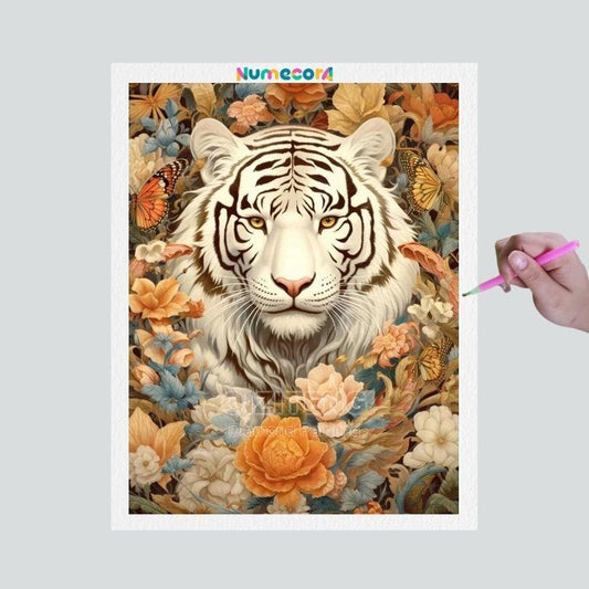 Pintura Terapêutica com Diamantes - Tigre Branco - Tela 100% Preenchida