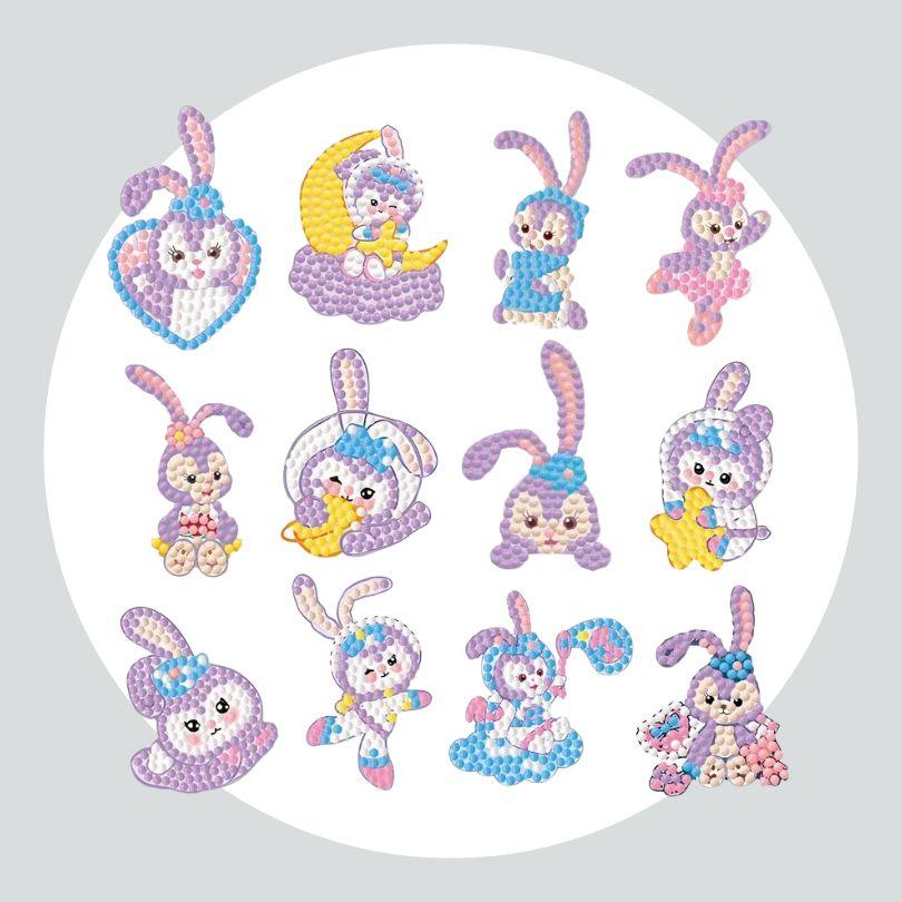 Pintura Terapêutica com Diamantes - Stickers 12Un - Diamante Redondo - Coelhinhos