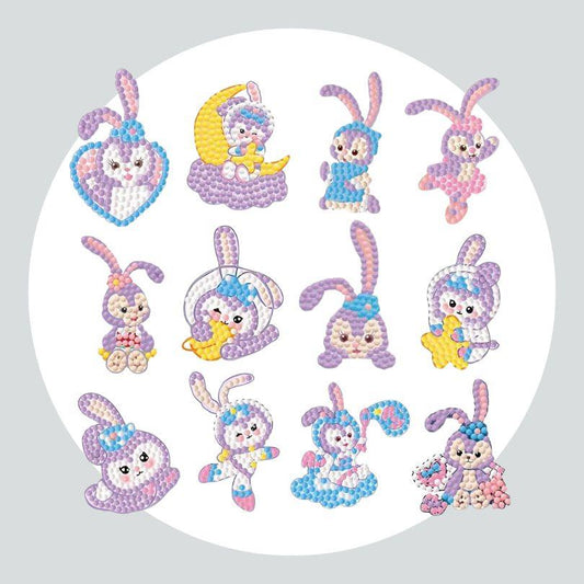 Pintura Terapêutica com Diamantes - Stickers 12Un - Diamante Redondo - Coelhinhos