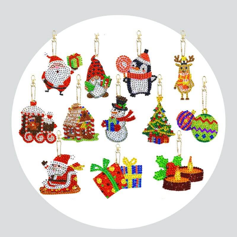 Chaveiros Pintura Terapêutica com Diamantes - Natal - Kit com 12
