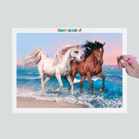 Pintura Terapêutica com Diamantes - Cavalos correndo  - Tela 100% Preenchida