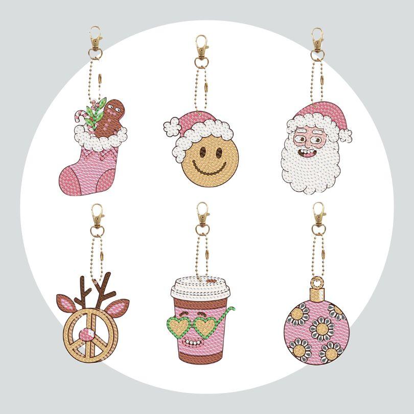 Chaveiros Pintura Terapêutica com Diamantes - Natal Good Vibes - Kit com 6