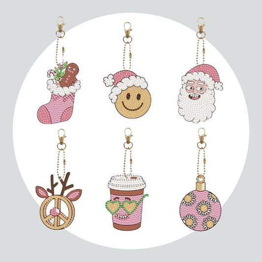Chaveiros Pintura Terapêutica com Diamantes - Natal Good Vibes - Kit com 6