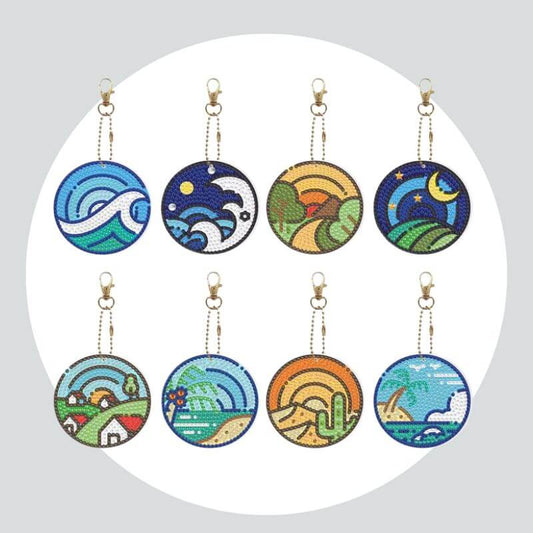 Chaveiros Pintura Terapêutica com Diamantes - Oceano - Kit com 8