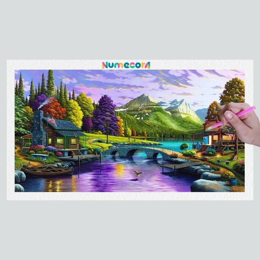 Pintura Terapêutica com Diamantes - Vila nas montanhas