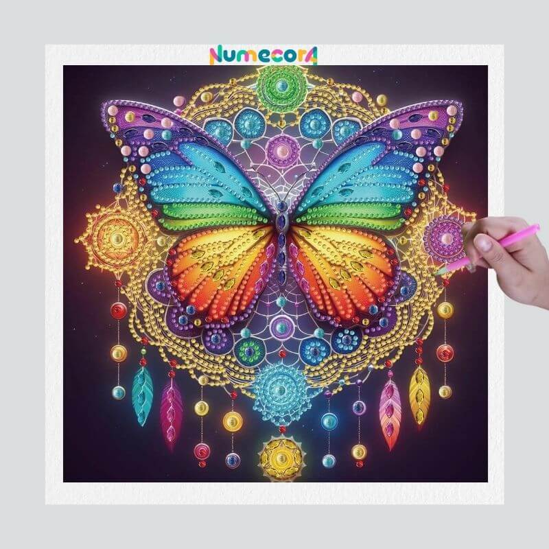 Pintura Terapêutica com Diamantes - Borboleta Colorida - Diamante Especial - Tela 100% Preenchida