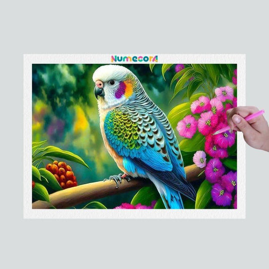Pintura Terapêutica com Diamantes - Passarinho Azul - Tela 100% Preenchida