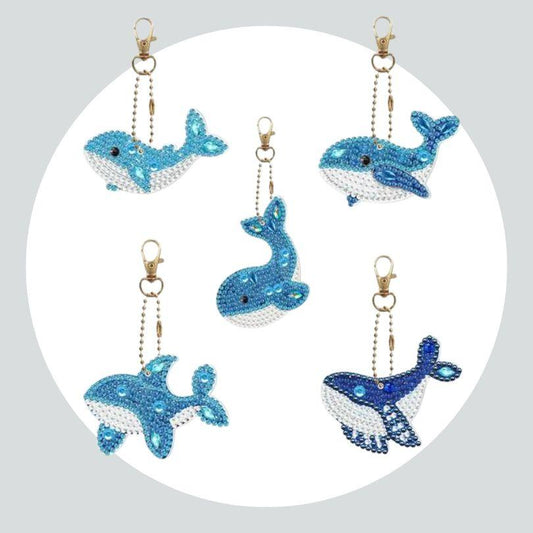 Chaveiros Pintura Terapêutica com Diamantes - Baleias - Kit com 5