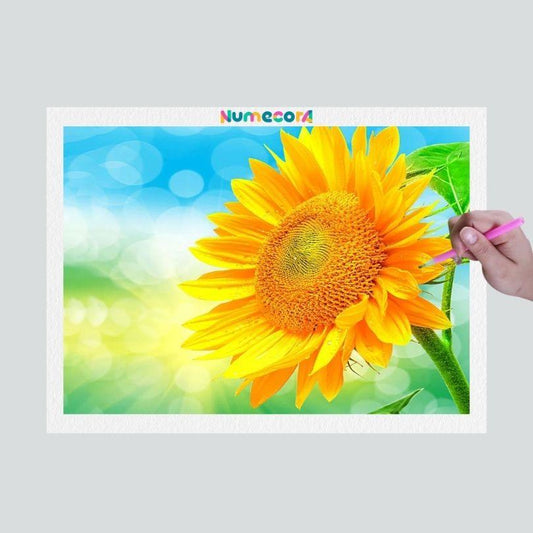 Pintura Terapêutica com Diamantes - Flor de Girassol  - Tela 100% Preenchida