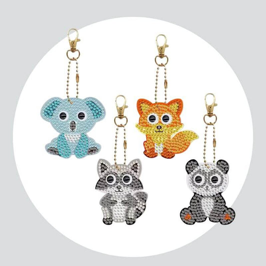 Chaveiros Pintura Terapêutica com Diamantes - Animais especiais  - Kit com 4