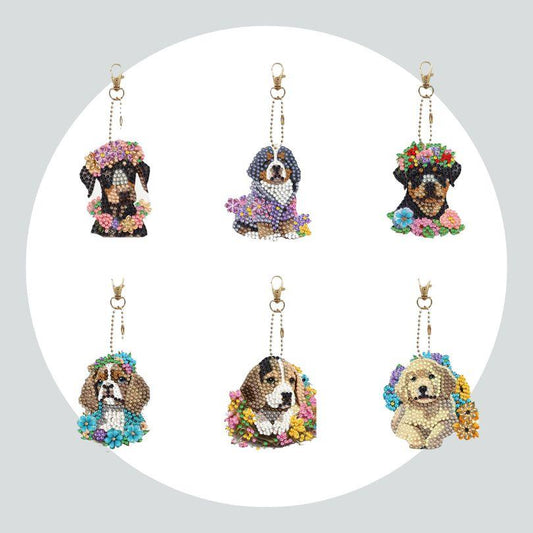 Chaveiros Pintura Terapêutica com Diamantes - Dogs - Kit com 6