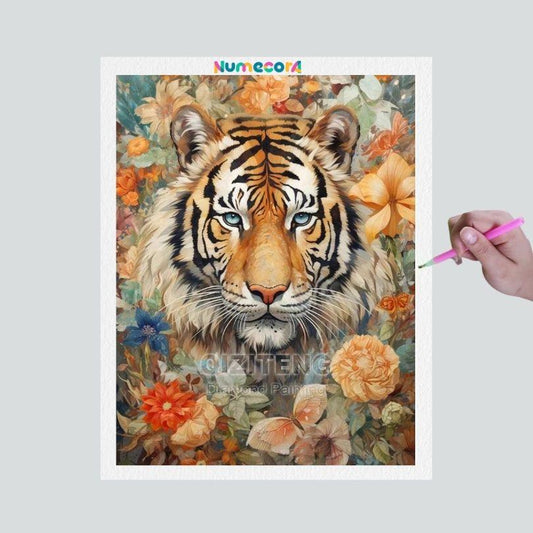 Pintura Terapêutica com Diamantes - Tigre - Tela 100% Preenchida