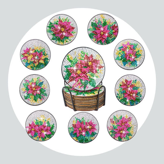 Pintura Terapêutica com Diamantes - Porta Copos (10 Unidades) - Flores