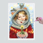 Pintura Terapêutica com Diamantes - Menina segurando Arvore de Natal - Tela 100% Preenchida