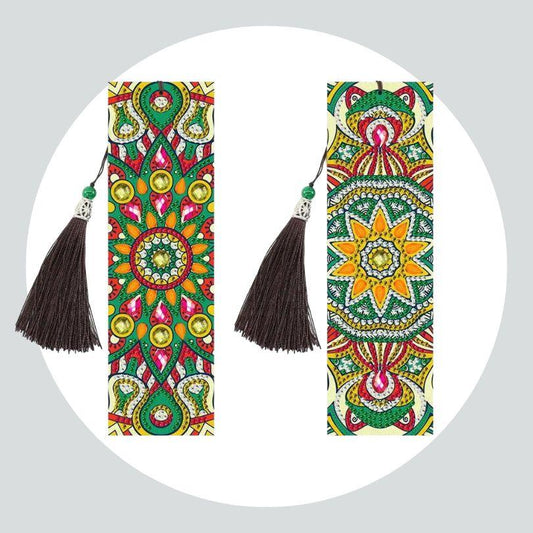 Marcador de Páginas 2Un - Diamante Redondo - Pintura Terapêutica com Diamantes - Mandala Laranja e Verde